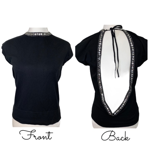 Moda International Tops - Moda Intl- Black Silk Blend Deep V  Blouse - M